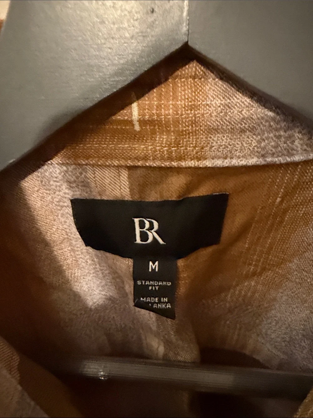 Banana Republic Men's Tan and Gray Plaid Button-Down Shirt